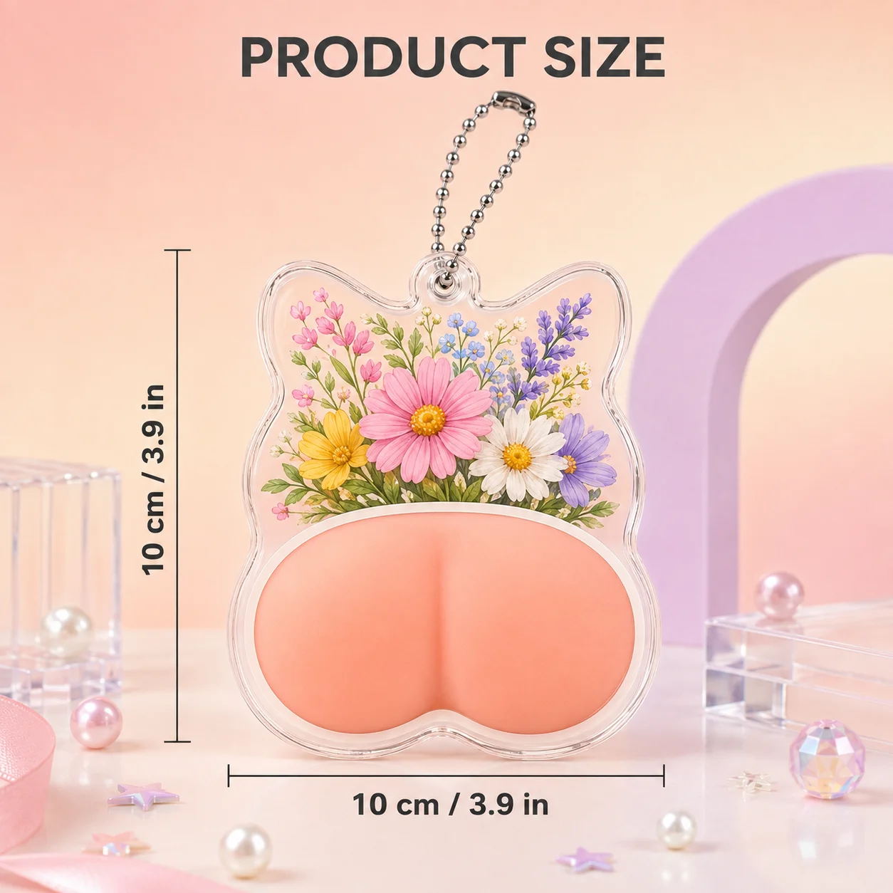 Personalized Custom 3mm Photo Print Acrylic Butt Squeeze Keyring 3D Silicone PP Back Fidget Toy Creative Bag Pendant for Friends