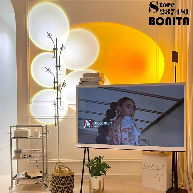 Modern Sunset Floor Lamp with 7 Colored Films & Angle Rotating,  Mood Standing Lamp for Living Room Bedroom Hotel Decor Lighting
