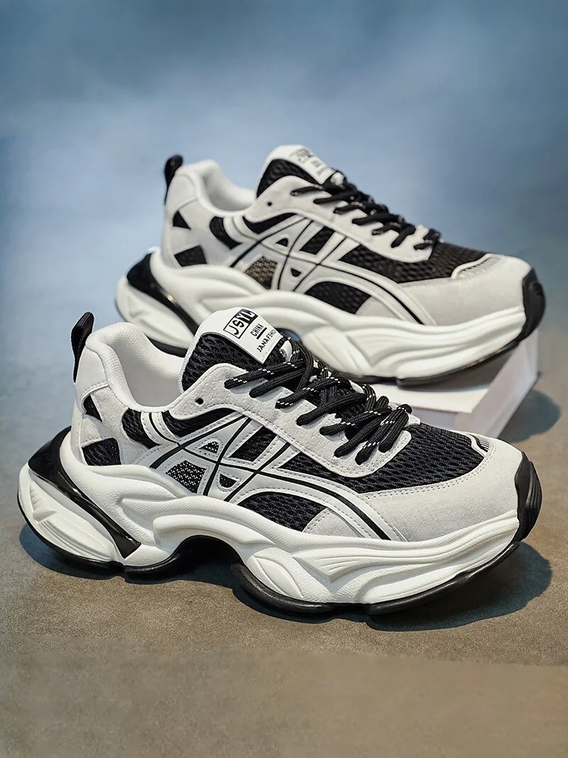 Men's Fashionable Mesh Upper Thick Bottom Sports Casual Shoes Running Breathable Low Top Dad Shoes Autumn Seasonal Style