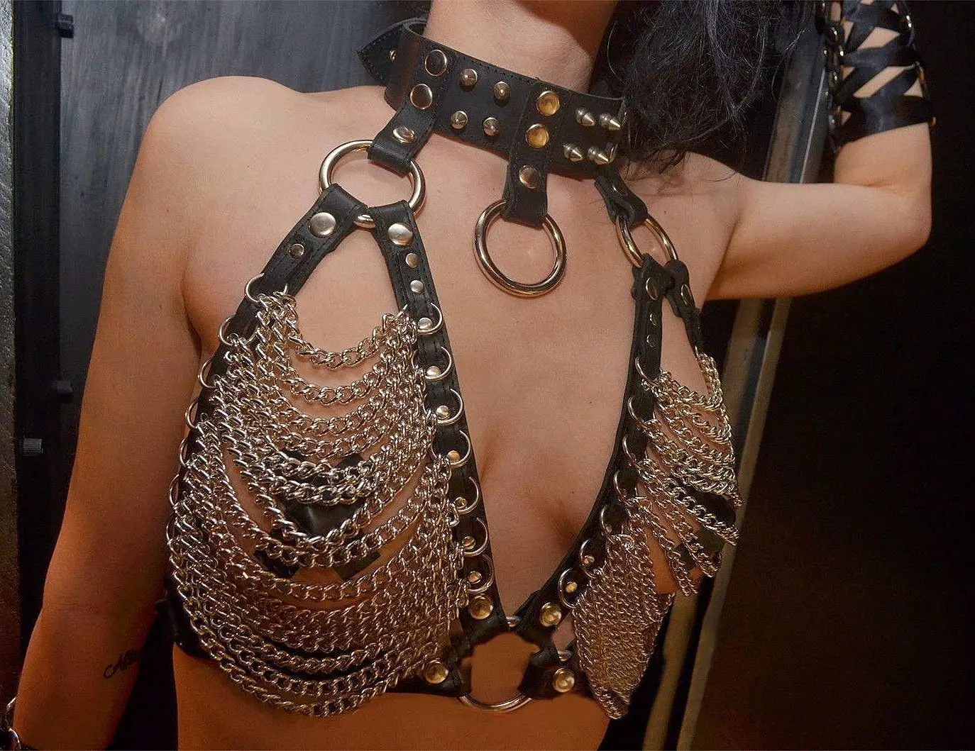 

2024 Popular leather body chain accessories Leather underwear style collar accessories