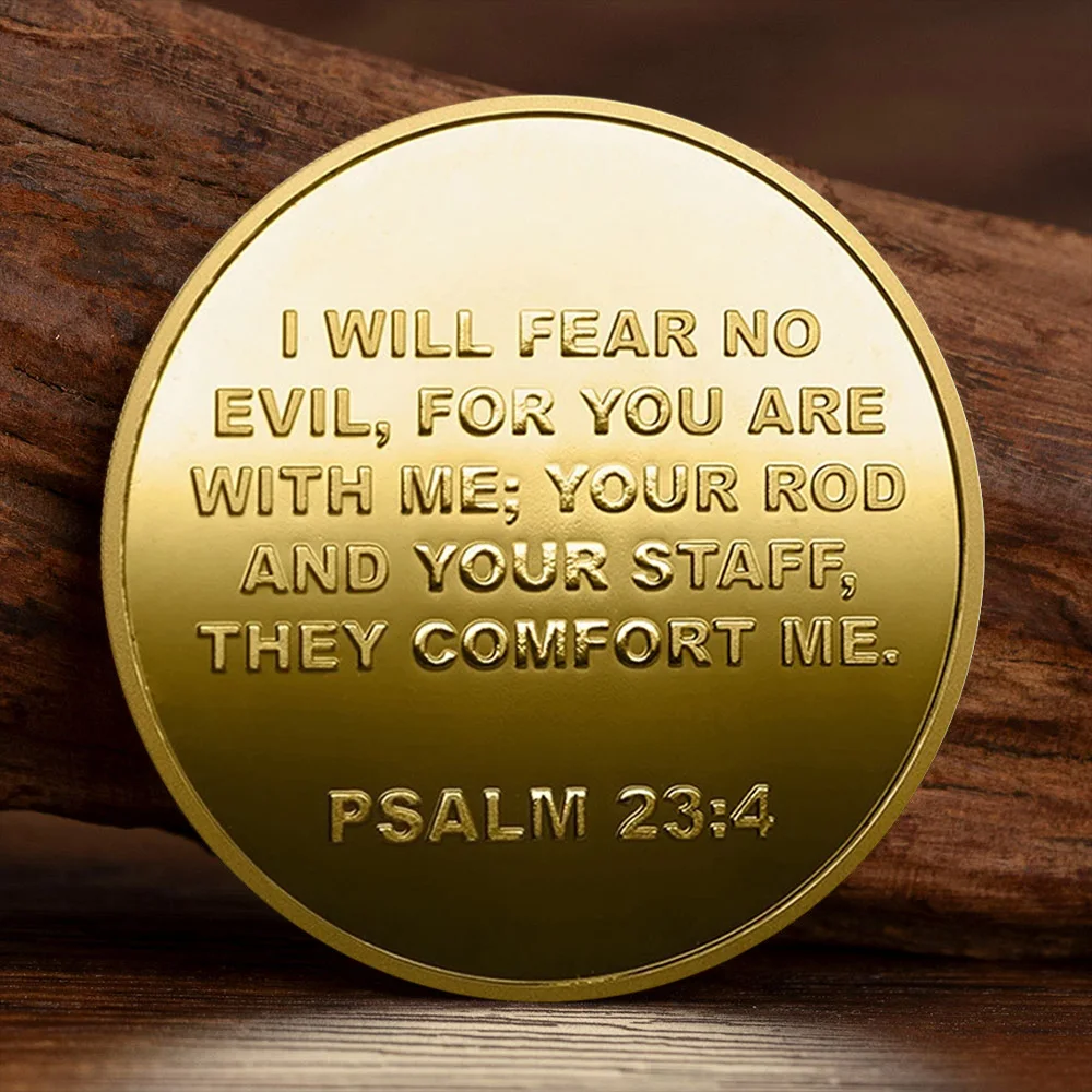 Gold Plated Cross Rodestaff Prayer Coin Bronze Bible Jesus Commemorative Coin Christian Collection Gift
