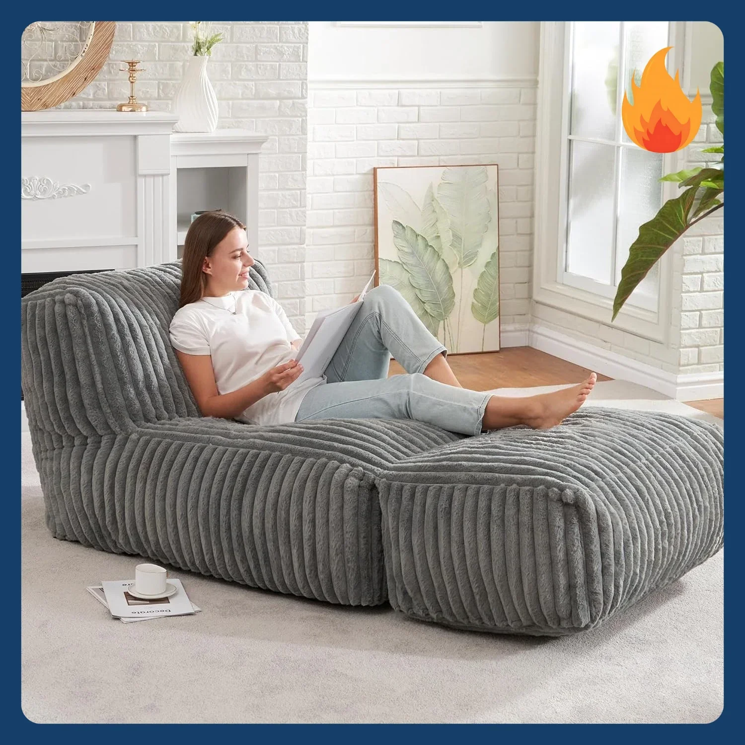 

[Limited Stock!]Big Bean Bag Lounger Chairs Large Beanbag Chair for Adults Bean Bag Sofa with Memory Foam Filled for Living Room