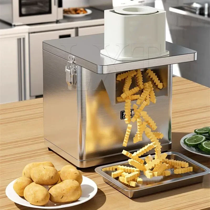 Commercial Electric Vegetable Cutter Wave Potato Slicer Large Inlet Fruit Slicer Pieces or Dice Cutting Food Processor