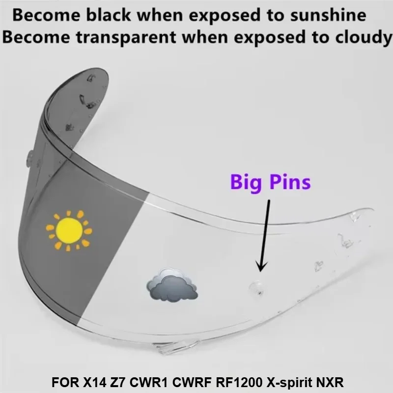 Photochromic Shield Visor Lenses for SHOEI X14 X-14 Z7 NXR CWR1 CWR-1 RF1200 RF-1200 Xspirit3 X-Spirit III X-Fourteen RYD CWR-F