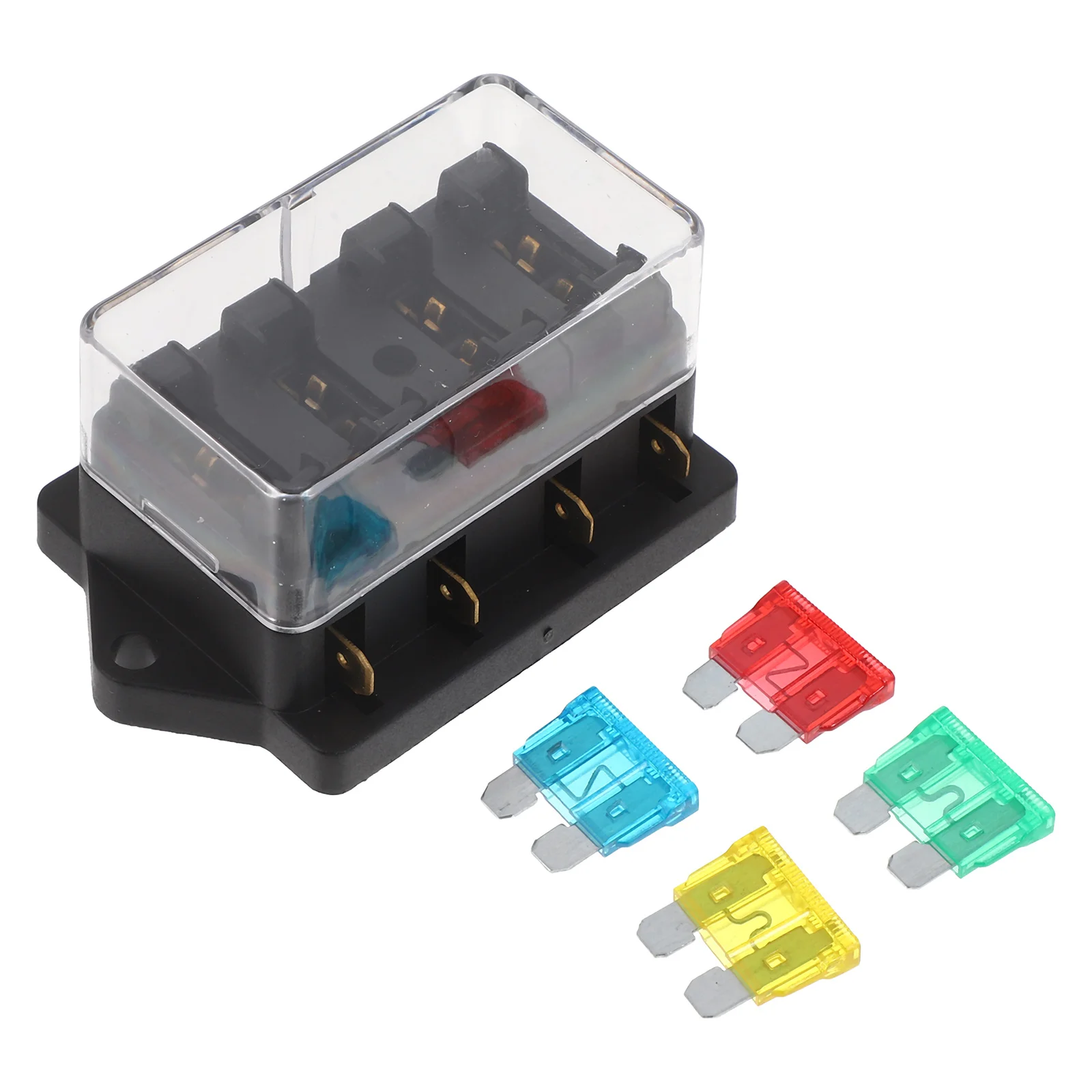 

4 Compartment Fuse Box Block for Car 12 24 Volt Waterproof Fuse Holder with Gasket Cover 30A Rated Automotive Circuit Protection