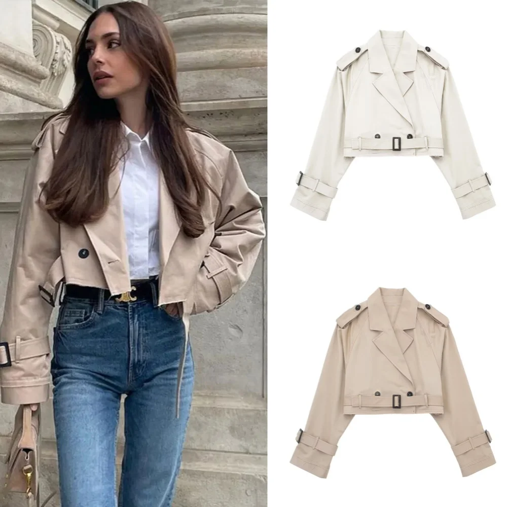 2024 Autumn and Winter Fashion Women Cropped Coat Vintage Solid Long Sleeve Chic Tops Female Casual Clothing Streetwear