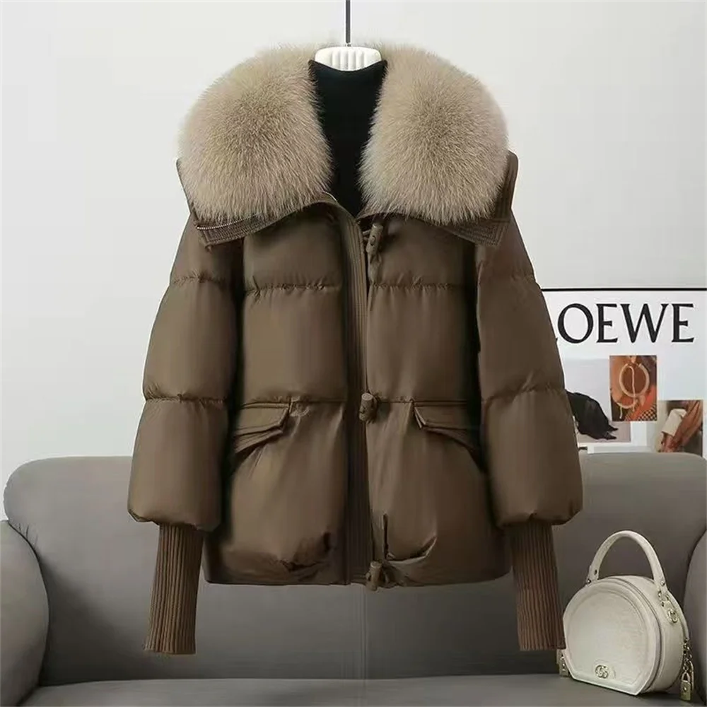 Down Cotton-padded Jacket 2024 Autumn Winter New Fashion Western Style Thick Korean Short Loose Fur Collar Cotton-padded Jacket