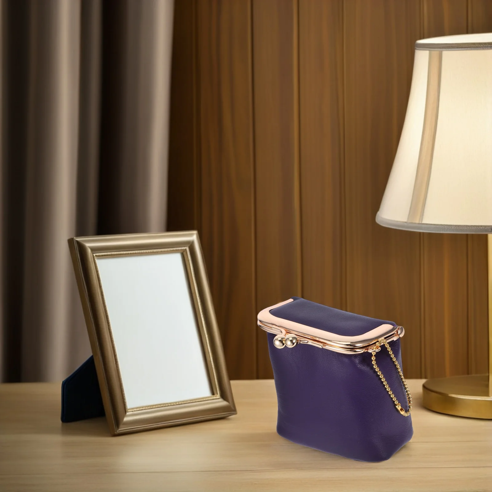 

Portable Lipstick Storage Box PU Compact Small Makeup Bag with Mirror Travel Bucket Shaped Case Holder