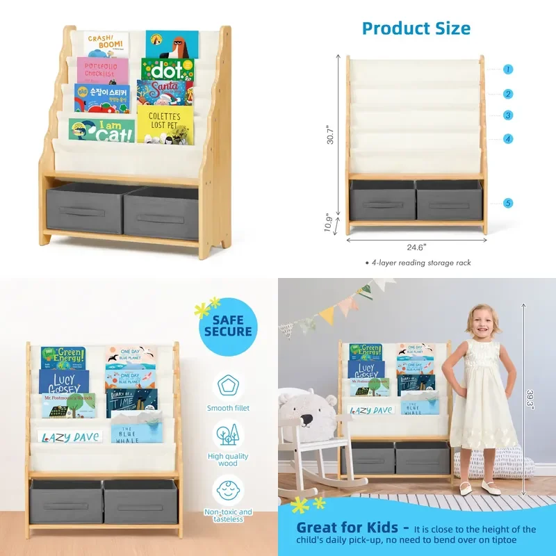 for Montessori Wooden Childrens Bookshelf Family Kindergarten Decorative Bookcase