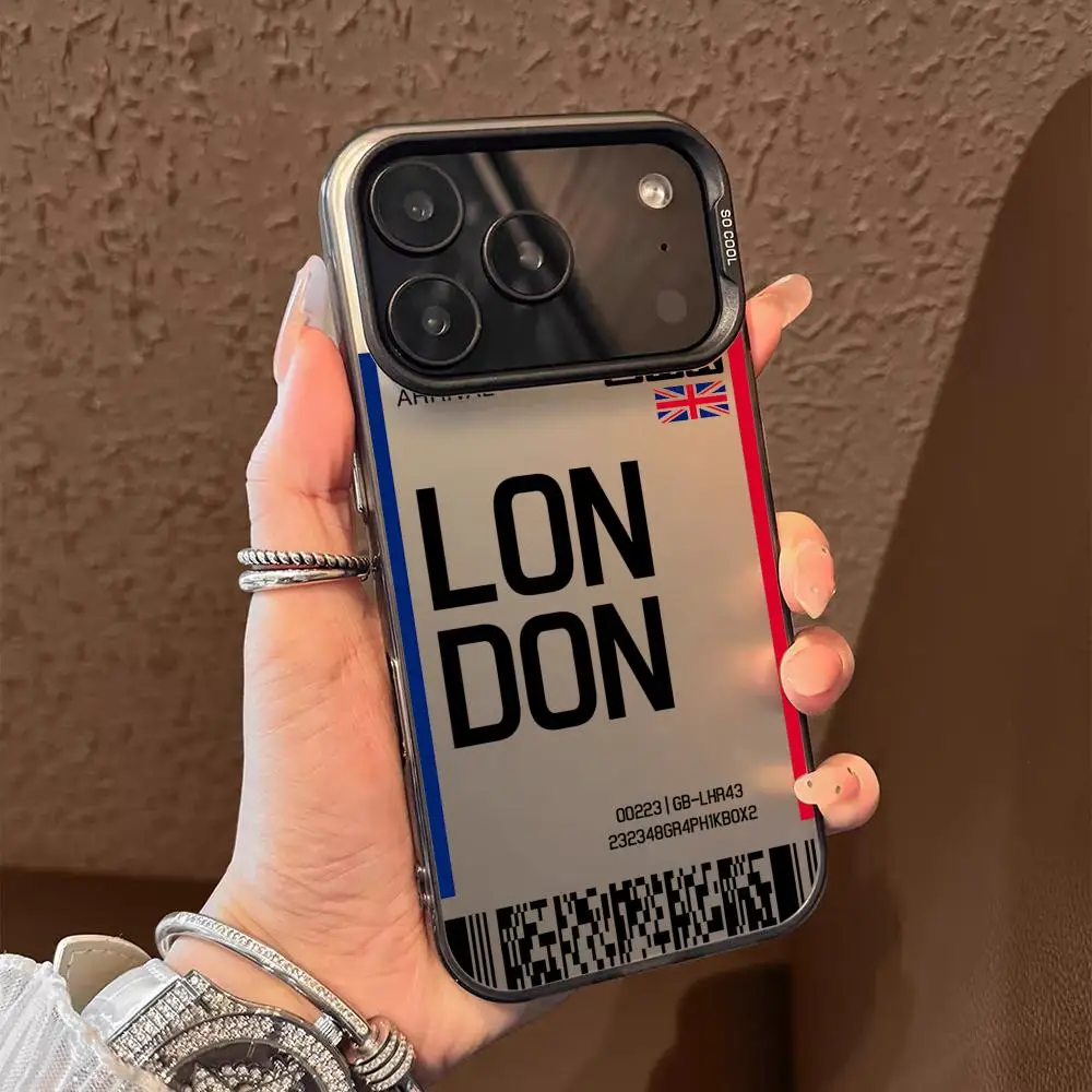 بريطانيا طائرة السفر تذكرة حالة الهاتف آيفون 17 16 15 14 13 12 11 برو ماكس أسود أرجواني ماتي الليزر لامع أورورا فوندا