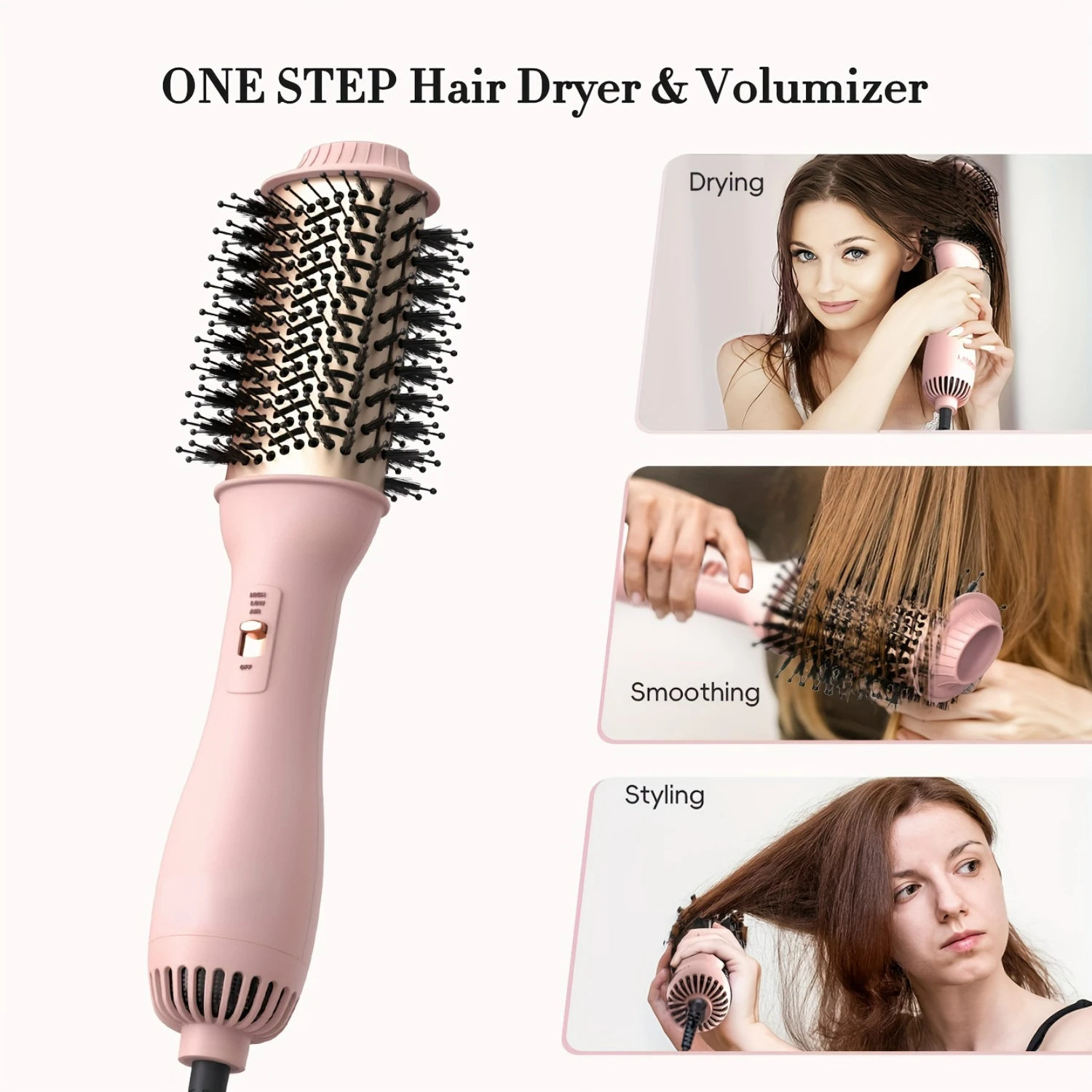 4 in 1 Hot Air Brush Hair Styling Tool, Professional Brush for Straightening, Curling, Volumizing, and Drying, Achieve Smooth, F