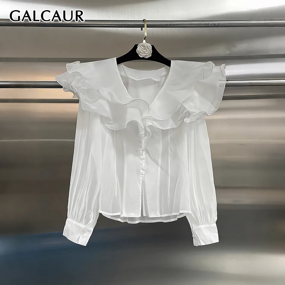 

Рубашка GALCAUR с V-образным вырезом и длинными рукавами, свободного кроя, в стиле французского кэжуал, женская, модная, осенняя, новинка