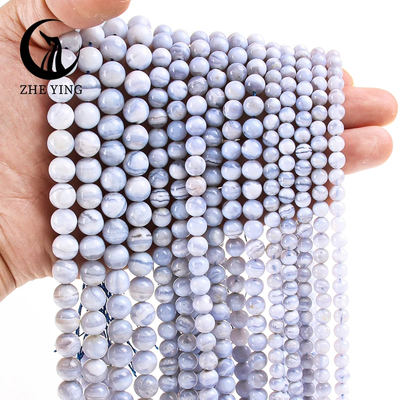 6/8/10mm Natural Stone Beads Blue Lace Agate Round Loose Spacer Beads For Jewelry Making DIY Bracelets Strand 15