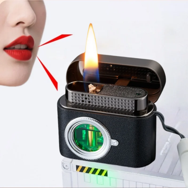 

high-end camera design oil electric hybrid lighter metal voice control visual window pendant lighter fashionable smoking gift