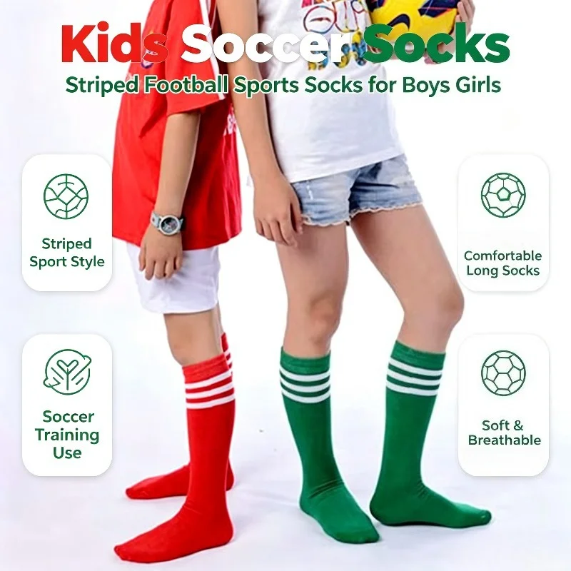 4Pairs Kids Football Sports Socks Long Knee Cotton Spandex Legging Stockings for Soccer Baseball Children Blue/Red/White/Black