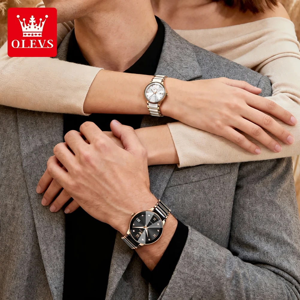 OLEVS Couple Quartz Watch Calendar Date Business Formal Luxury Men and Women Watch Waterproof Wedding Romantic Watch 2 Pieces