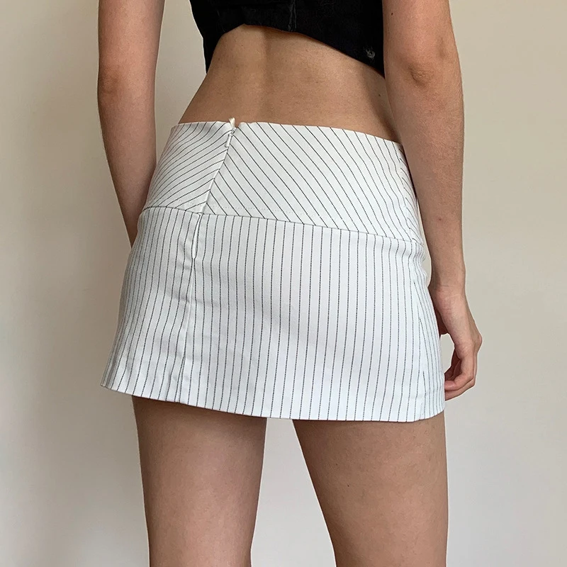 Casual Striped High Waist Mini Skirts Women 2026 Summer Sexy Short Slim Skirts Female Fashionable Zipper Straight Skirts New