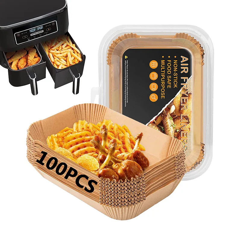 100Pcs Air Fryer Paper Non-stick Square Parchment Paper Roasting Pad Oil-proof Water-proof Baking Liner for Ninja Dual Air Fryer