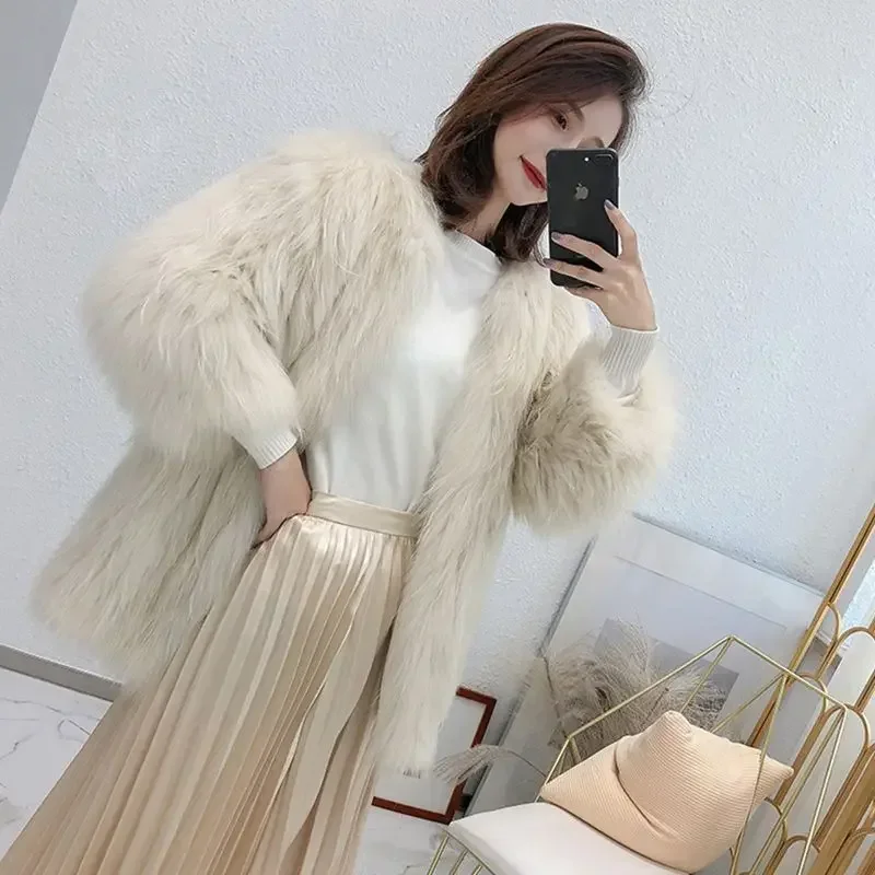 Raccoon Hair Women's Mid-length 2024 New Temperament Fox Fur Coat Young Fashion Loose Fit Jaqueta Feminina Inverno