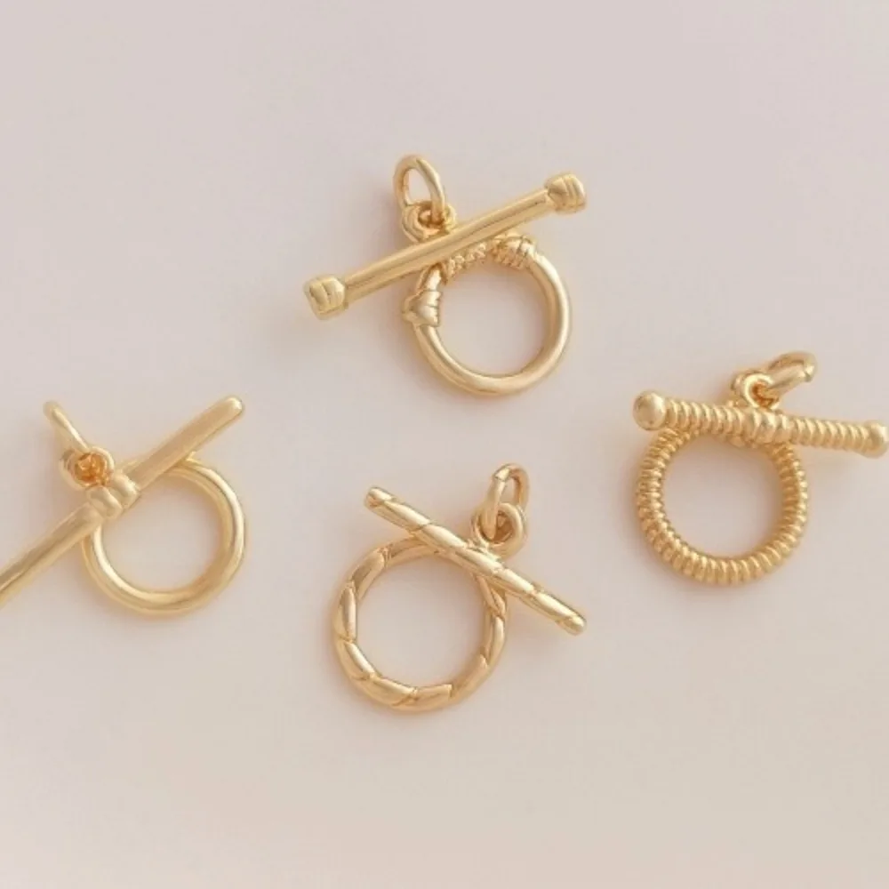 

Copper Clasps 14K Gold Color Glossy Threaded OT Buckle DIY Bracelet Necklace Handmade Jewelry Connection End Buckle Accessories