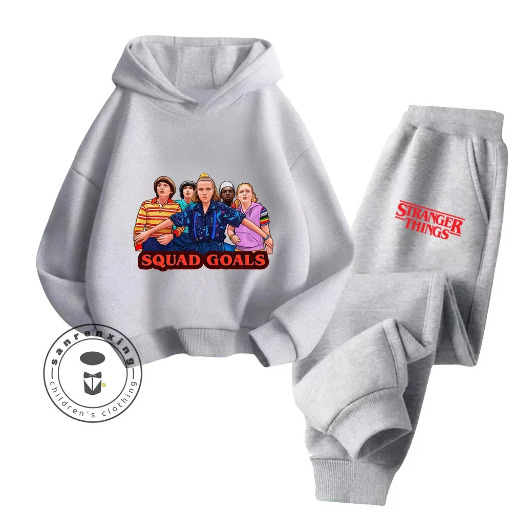 Stranger Things Long Sleeve Hoodie Pant Set Cozy Popular Fall Winter Series Soft Warm Stylish Ideal for Kids Sports Hoodie Set