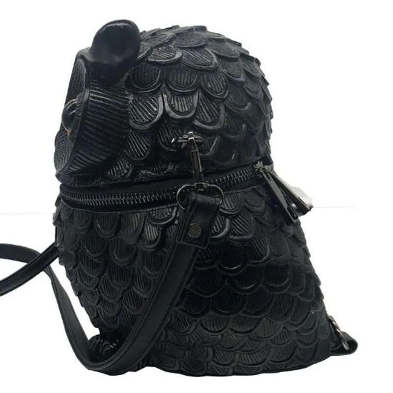 Skórzana torba 3D z symulowaną sową torebka z frędzlami zwierząt designerska torba na ramię torebka wiadro damska moda Crossbody czarne torby