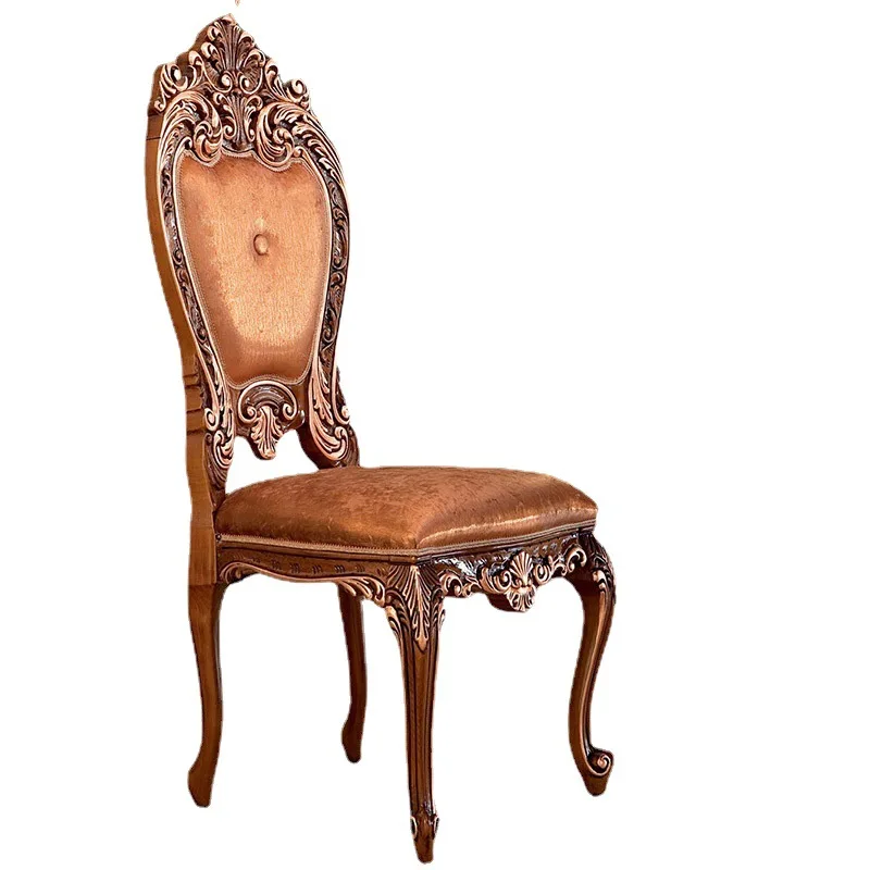 

European Birch Carving Dining Chair Leather Art French Villa Dining Chair Reception Leisure Chair