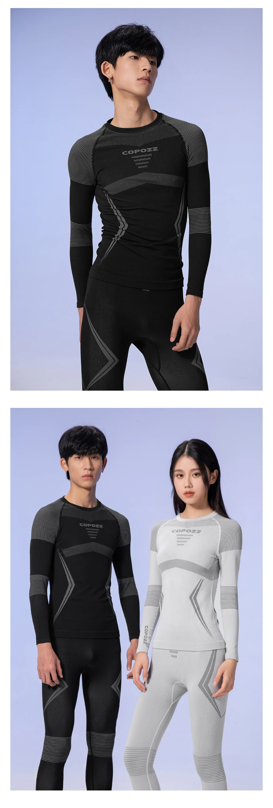 COPOZZ Männer Frauen Ski Thermo-Unterwäsche-Sets, schnell trocknend, funktioneller Kompressions-Trainingsanzug, enge Snowboard-Tops und Hosen für Erwachsene – Detail 20