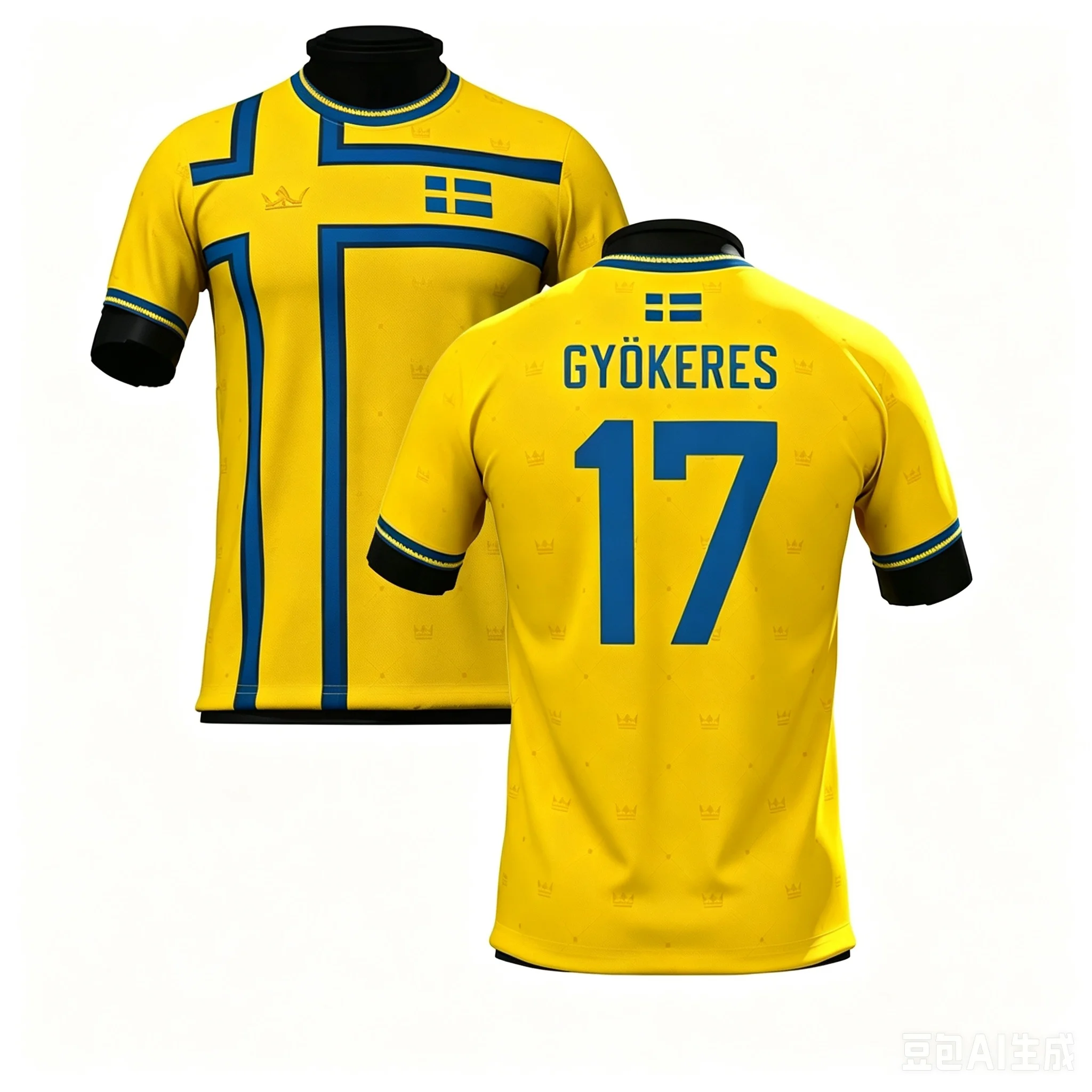 Family Sweden Soccer Jersey Round‑Neck 2026 Crest Fan Football Shirt Number 17 Yellow Blue Geometric Line Supporter Uniform