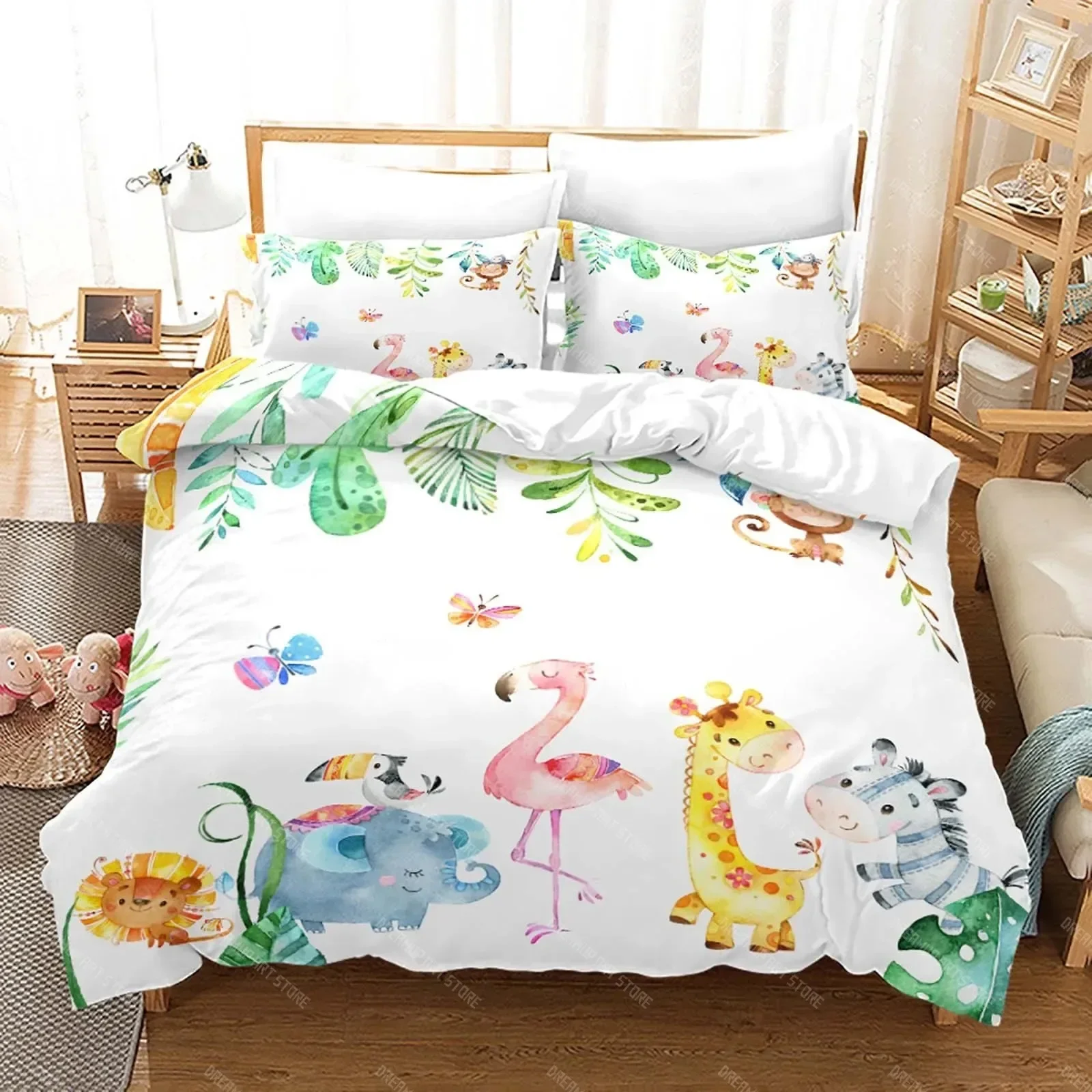 Single_Double Queen King Bedroom Decor Popular Children Cute Animals Bedding Set Cartoon Printed 3d Duvet Cover Set Pillowcase