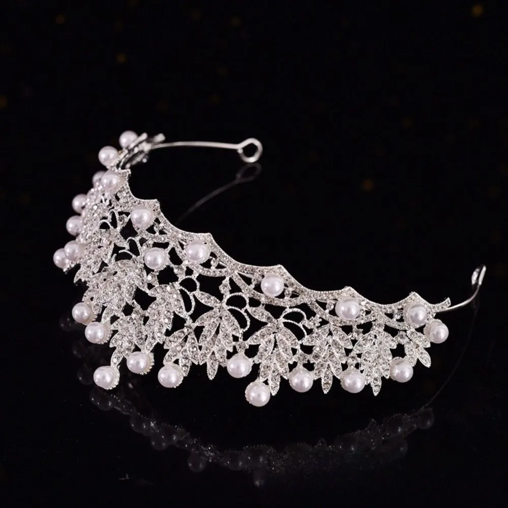 

Vintage Silver Bride Crown Fairy Gold Rhinestone Tiara Shiny Baroque Pearl Tiaras Princess