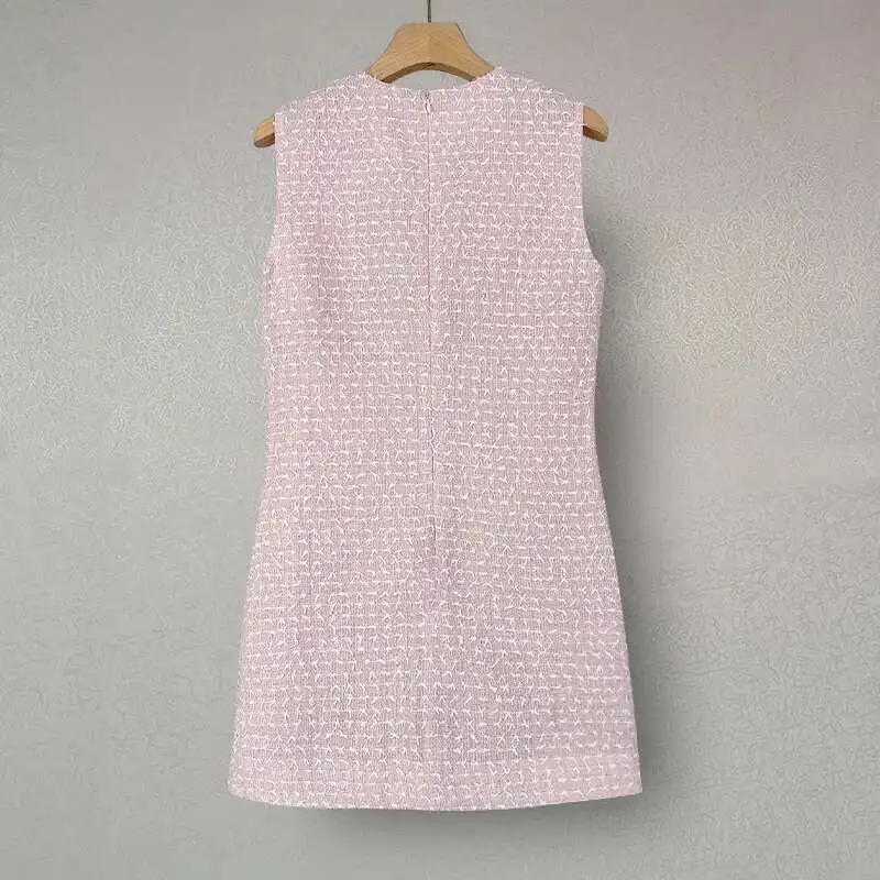 หรูหราสั้น Tweed ชุดผู้หญิงสีชมพู Pearl Bow Pocket Prom Party Vestido Mini Robe Tassels ชุดราตรีหวาน