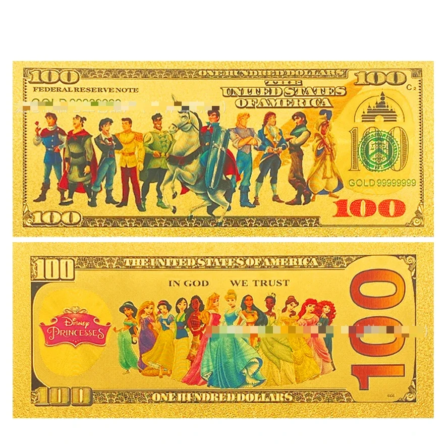 Disney Princess Commemorative banknote Anime Figure Cartoon Figural Cute Personality Gold money Decoration Girls Birthday Gifts