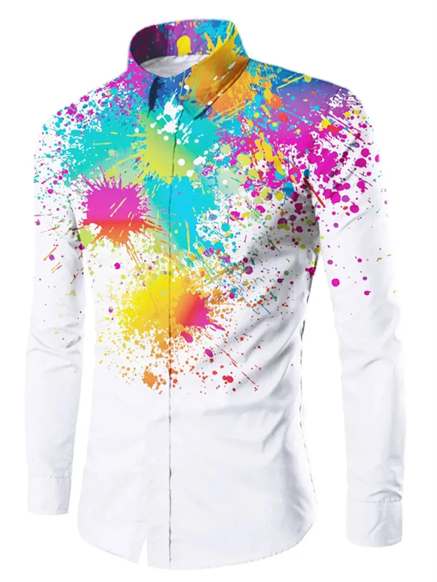 Camisa de manga larga para hombre y mujer, camisa con solapa impresa en 3D, de Color Graffiti, informal, divertida, a la moda, para las cuatro estaciones, 2024