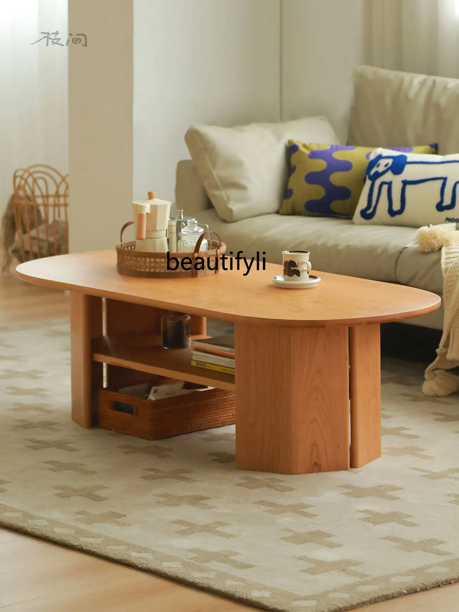 

07Coffee Table Solid Wood Nordic Style Household Minimalist Modern Small Apartment Living Room Table