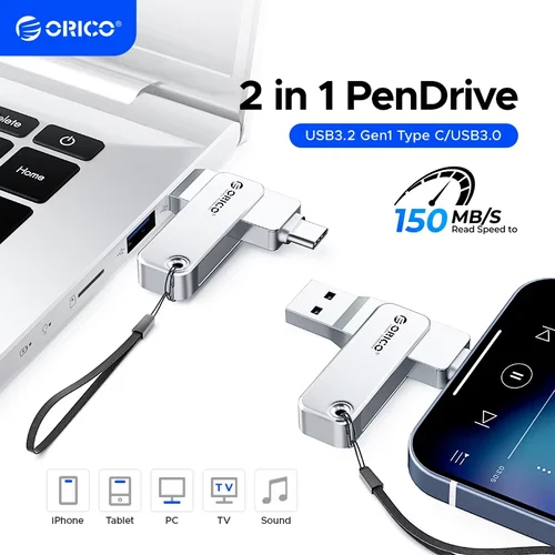 Imagen 1 del producto Unidad flash ORICO USB C de 128 GB Unidad flash dual USB 3,2 Tipo C + USB A Unidad flash portátil tipo C Unidad de pulgar USB-C 2 en 1
