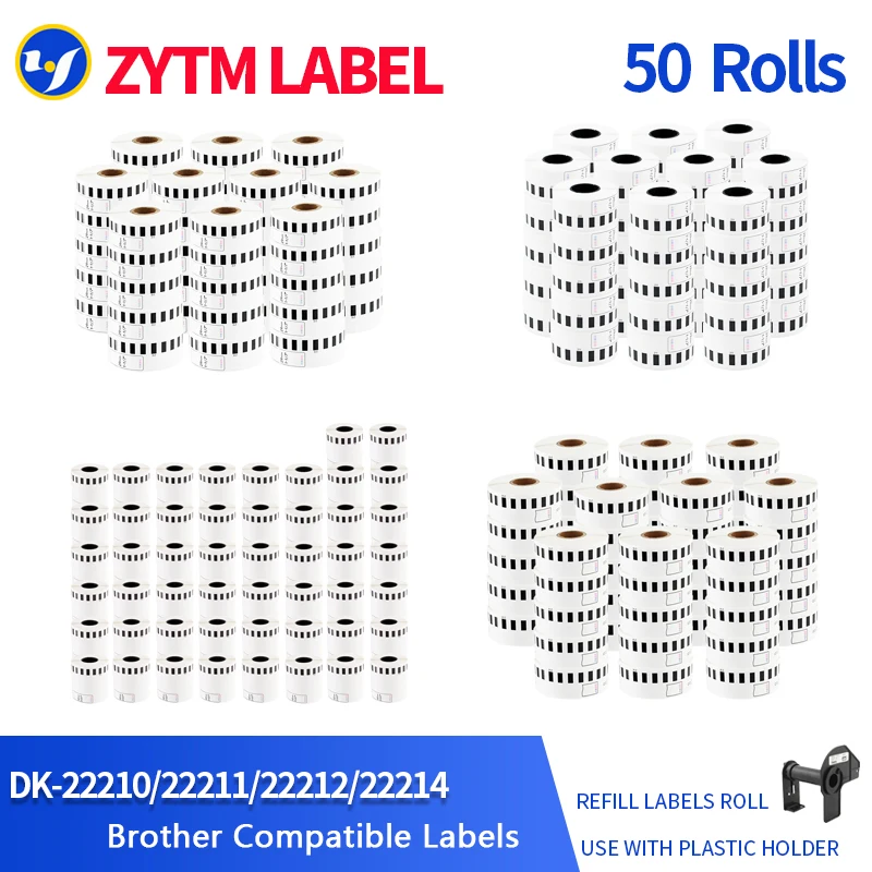 50 Refill Rolls Generic DK-22210 Label 29mm*30.48M Continuous Compatible for Brother Thermal Printer White Paper DK22210 DK-2210