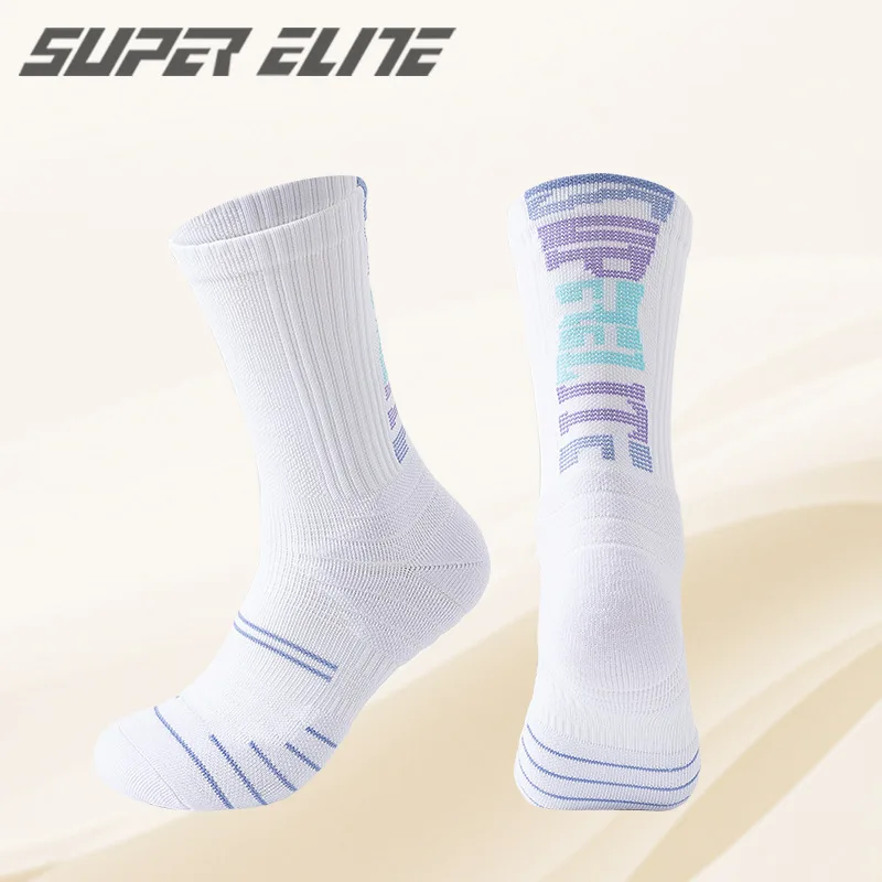 4 Pairs Alphabet Gradient Basketball Socks Comprehensive Practical Elite Socks High Top Towel Bottom American Trendy Socks