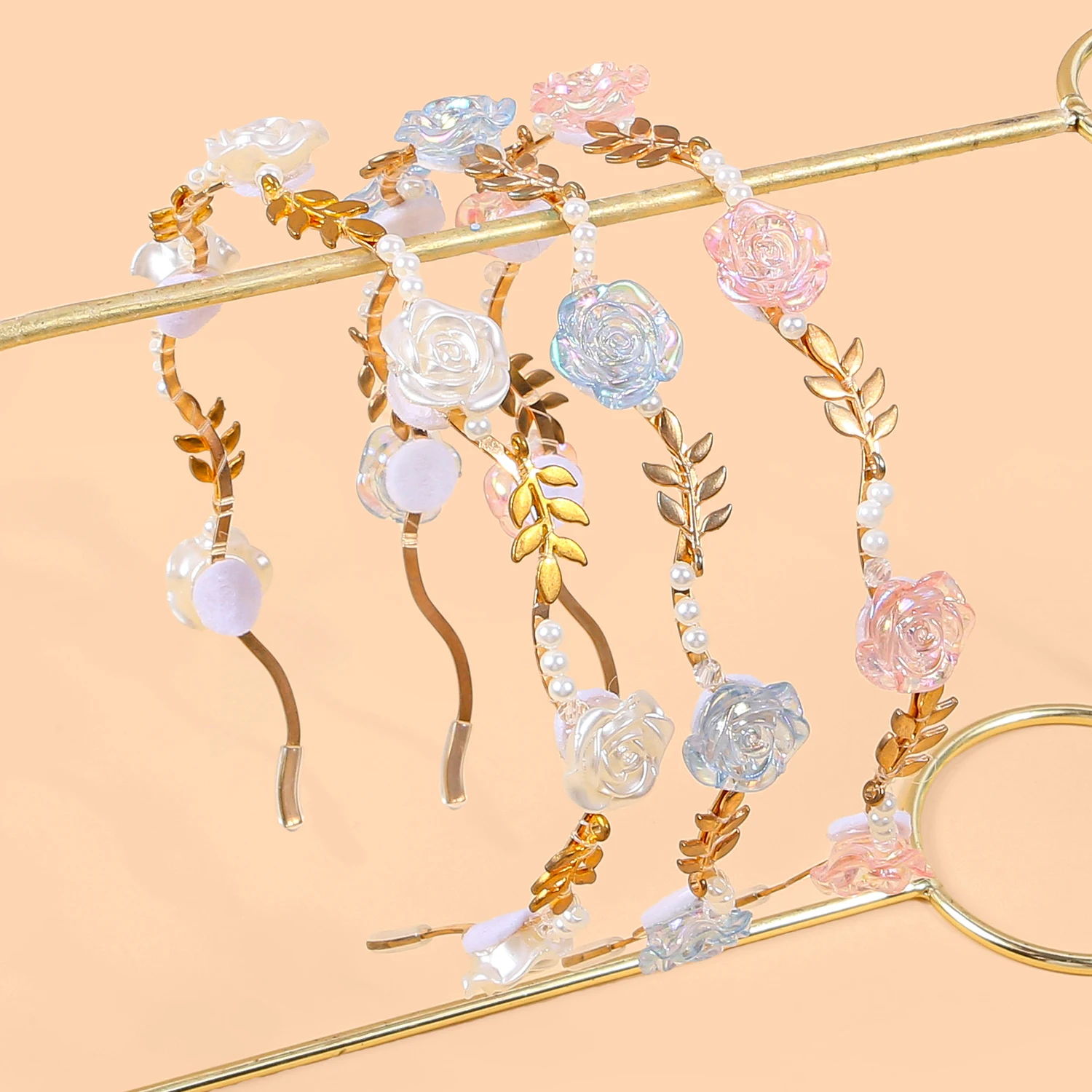 

3/6 шт., волнистая повязка для волос из сплава с жемчугом и розовым металлическим листом для девочек, элегантные красивые повязки на голову для детей, женщин, вечерние повседневные аксессуары для волос