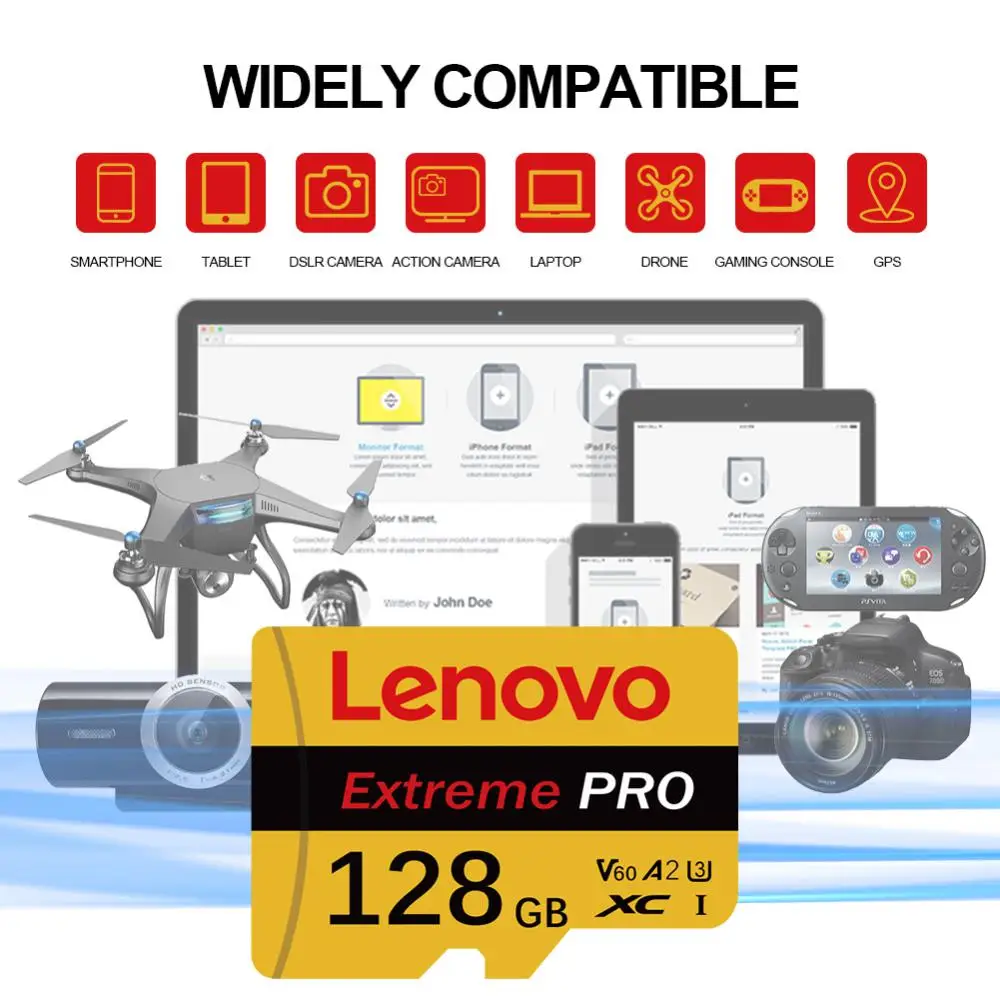 Lenovo-Cartão de Memória Original, Micro TF, Cartão SD, TF Flash Cards, UHS-1 4K SD, 2TB, 1TB, 256GB, 128GB, 512GB para Telefone, Drone