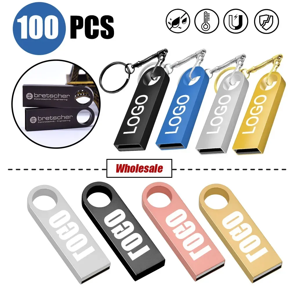 

100PCS/lot Metal Pen Drive 64GB 32GB 16GB USB Flash Drive 8GB 4GB U Disk 2GB 1GB 128M 256M 512M Key Usb Stick Free Custom Logo