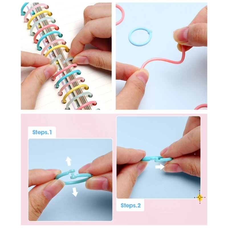 แหวนรูปใบไม้แบบหลวมแหวนเย็บหลายสีแหวนใส่หนังสือยืดหยุ่นสำหรับสมุดภาพ