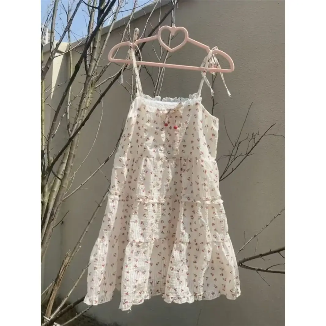 New Summer Floral Suspender Skirt Waist-hugging Princess Skirt Japanese Sweet First Love Dress