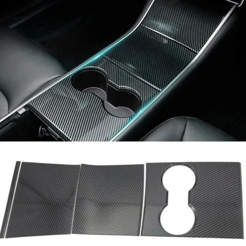 

Tesla Model 3 2019-2023 Car rear water cup/front console water cup holder panel cover decal carbon fiber style