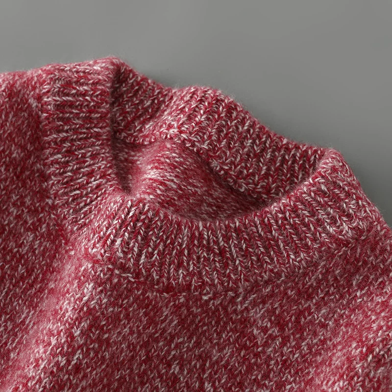 100% 순수 메리노 울 스웨터 남성용 라운드 넥 풀오버 탑 2025 가을/겨울 신상 얇은 단색 니트 스웨터 다용도 기본형