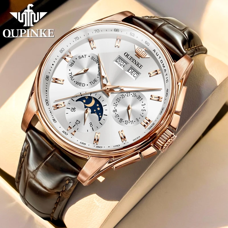 OUPINKE 3189 Original Automatic Men's Watches Hot Sale  Moon Phase Mechanical Business Wrist Watches Top Luxury Brand Man Watch