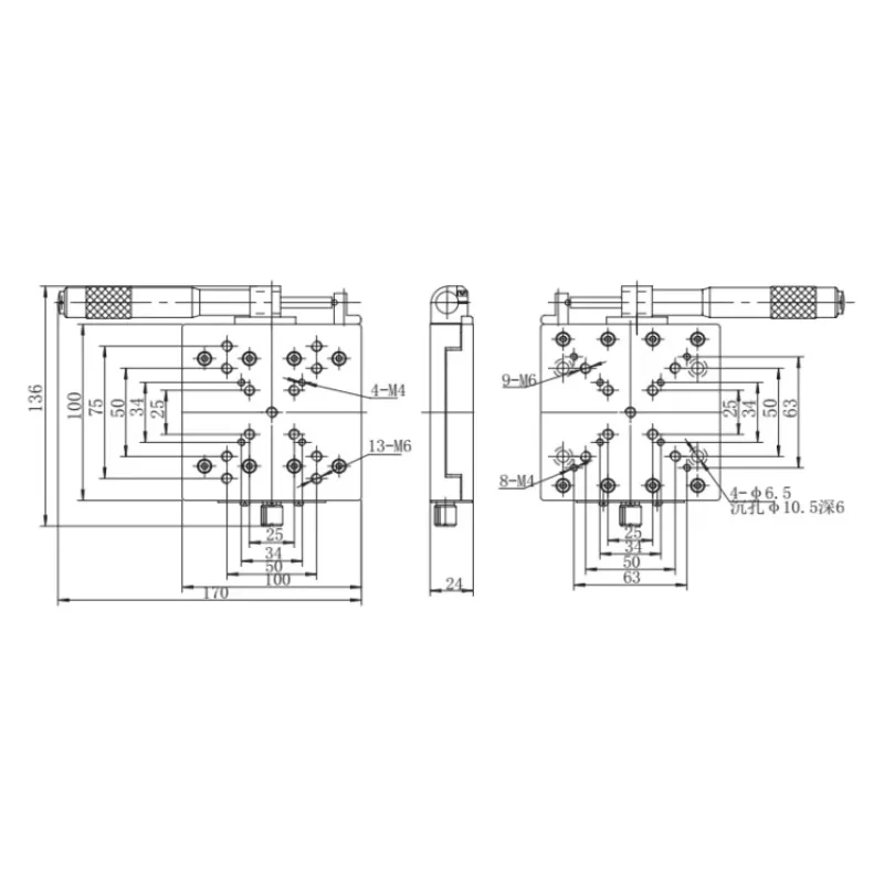 XmsjJ-50VC-01 High-Precision X Linear Translation Stage 100x100mm Travel 50mm Micrometer Drive