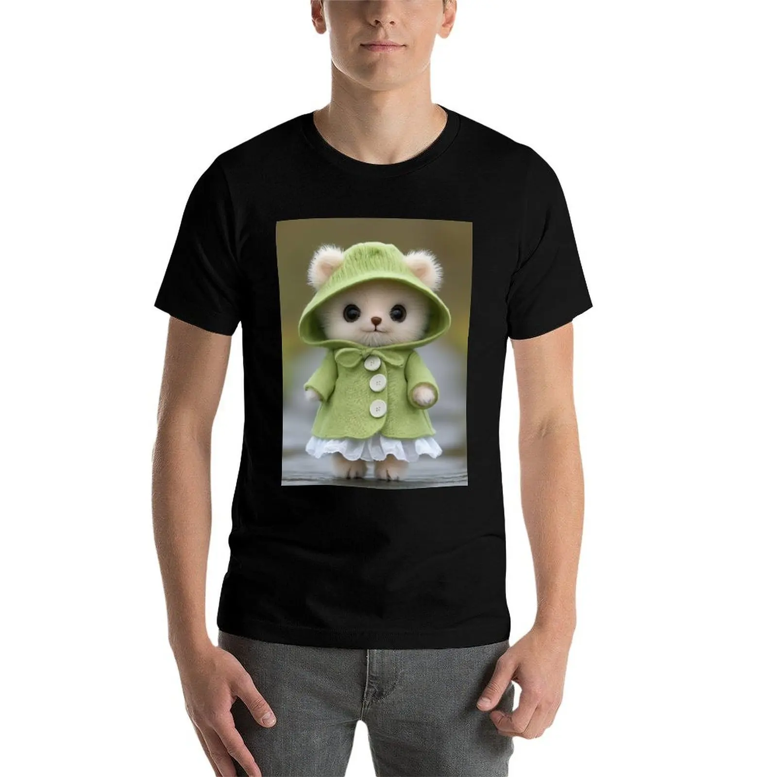 

Мишка с зеленым пальто и шапочкой, футболка, забавные футболки, темный юмор, мужские футболки для мужчин, футболка