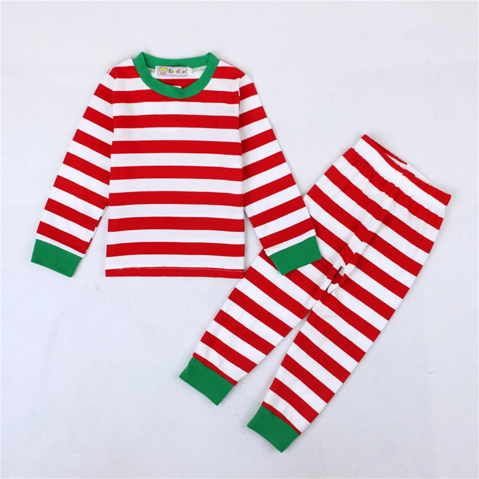 Red and White Striped Christmas Pajamas Sets Children's Sleepwear Toddler Kids Boys Girls Pajamas T-shirt Pants Outfits Homewear