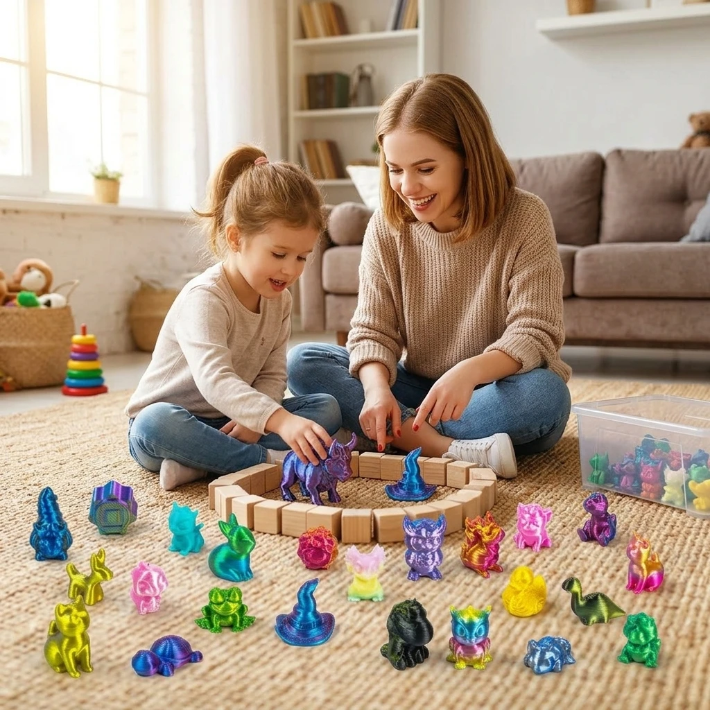 Kids Mini Animal Figurines Educational Toy Set Colorful PLA 3D Printed Ornaments for School Craft Teaching Room Decor